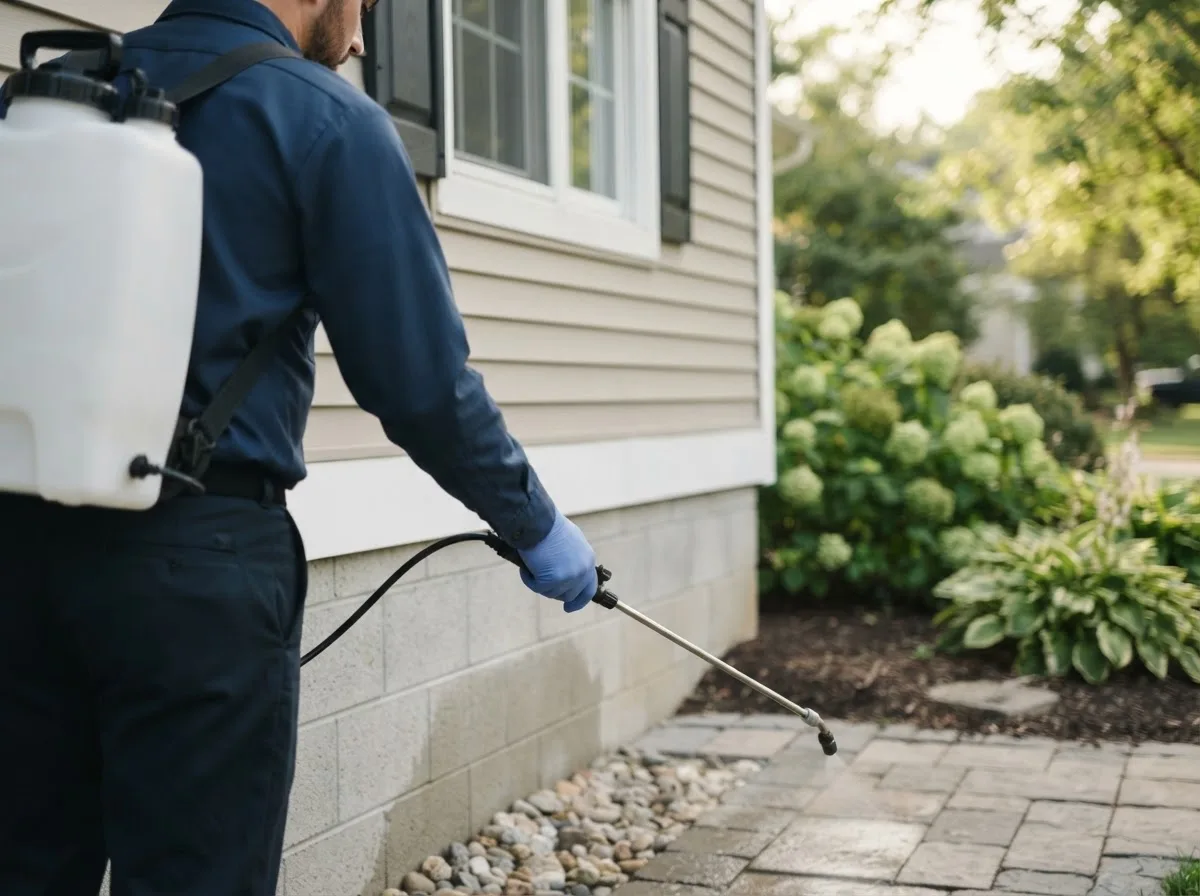 Pest control technician inspecting a home in Dupont, CO